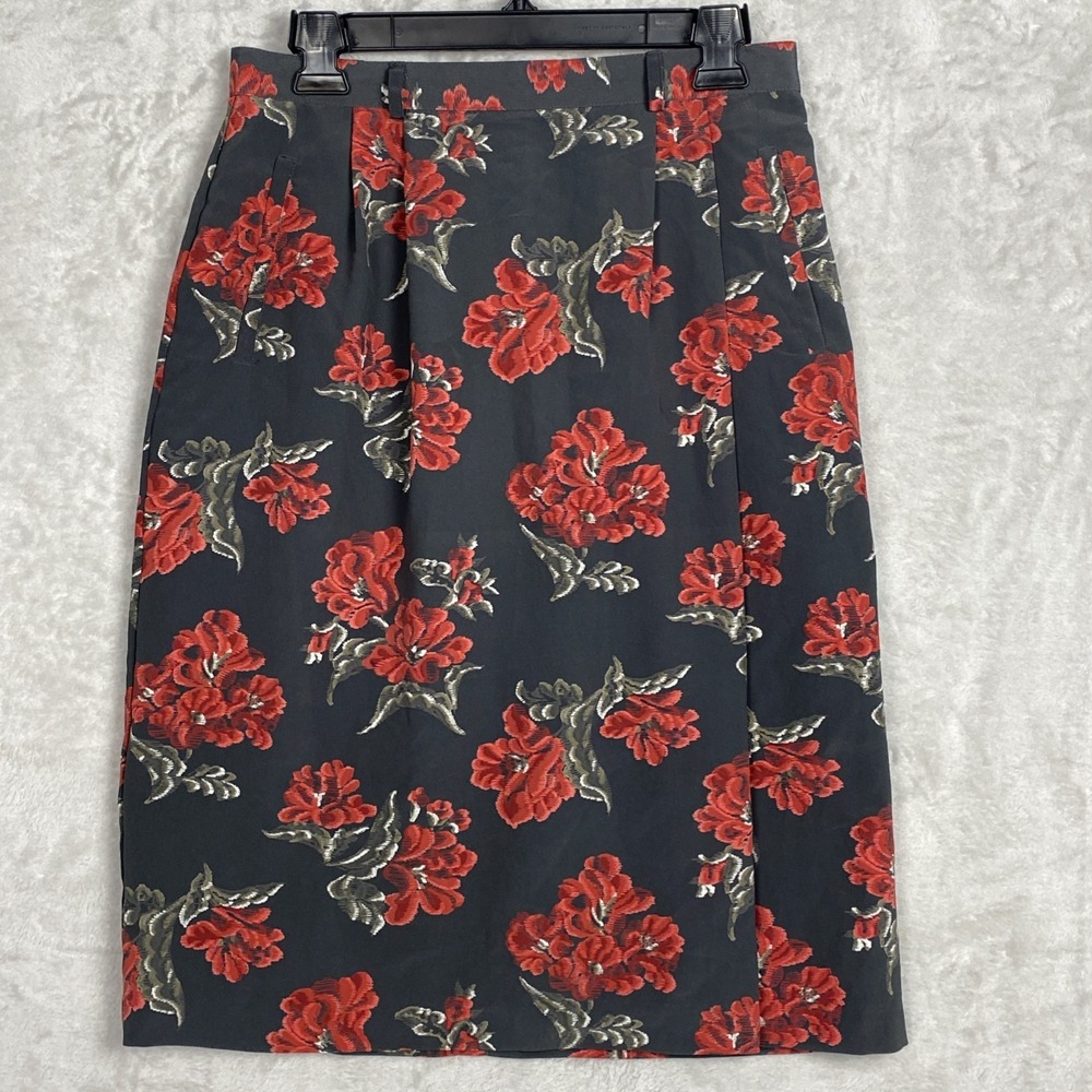 Dark Whimsigoth‎ Floral Skirt 12 Pencil Black Gray Red Rose Vamp Grunge Romantic